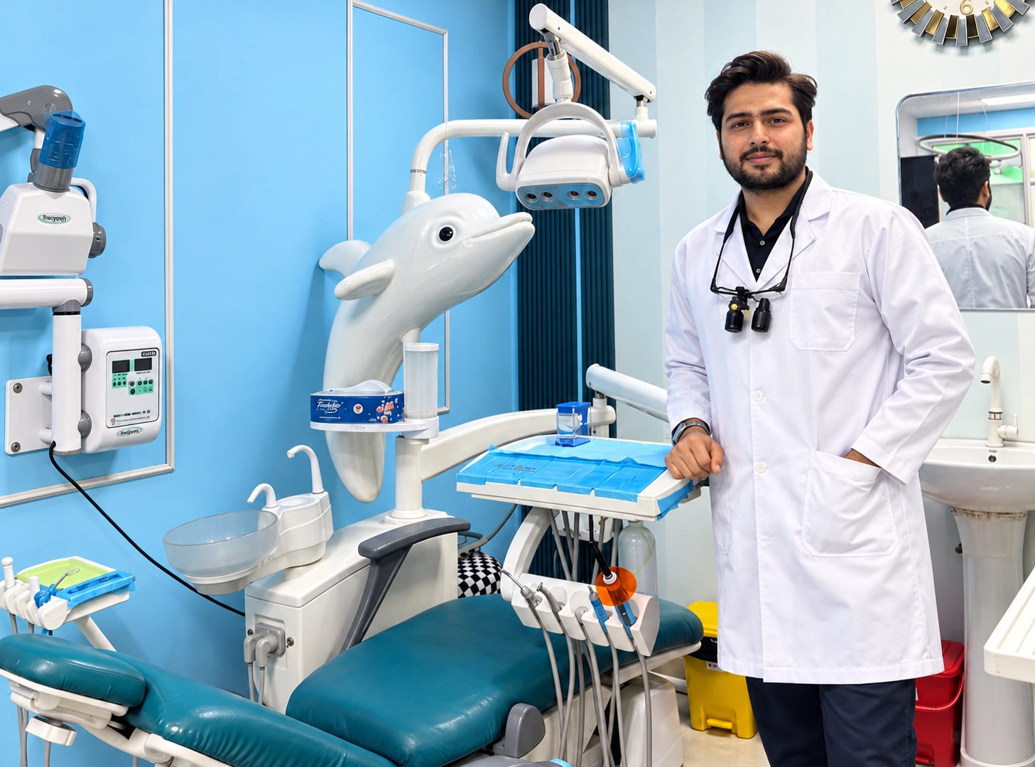 Dr. Kunal Kumar beside the dental chair in our clinic